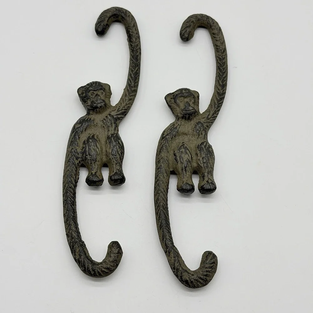 Cast Iron Plant Hangers Monkey Hook Set of 2 Brown 8